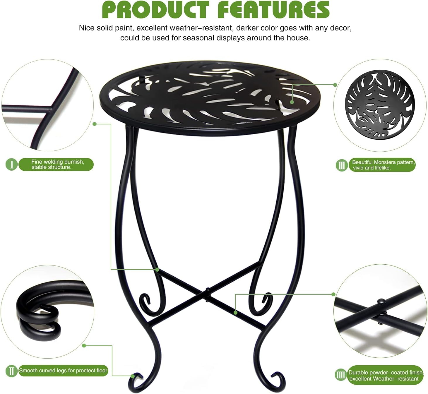 Outdoor Side Tables for Small Spaces, 2 Pack 10 Inch Round Metal End Table Weather Resistant Metal Patio Side Table for Patio Yard Porch Balcony Garden Bedside, Plant Stand for Indoor Outdoor