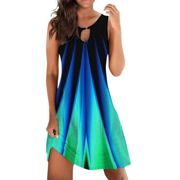Joau Summer Casual Tshirt Sleeveless Dresses for Women Swing Sun Dress ...