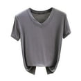 thumbnail image 2 of Lydiaunistar Blouse Décontractée Unie à Manches Courtes et Col en V pour Femmes, Mode Été, Polyester, Tailles M-TTG, 2 of 6