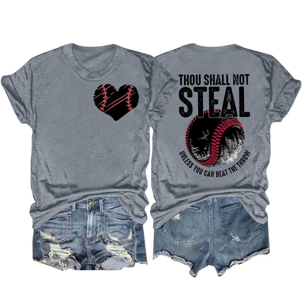 Camisetas de Manga Corta para Mujeres Beisbol Amor Doble Cara Impresión Cuello Redondo Camiseta, Top de Verano Casual