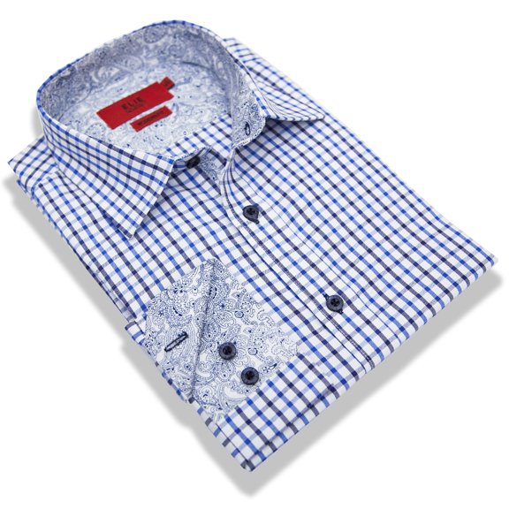 Elie Balleh Blue Plaids Men Shirt