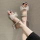 thumbnail image 1 of Sandalias de tacón alto cuadrado con hebilla de una línea para mujer, zapatos de fiesta con lazo a la moda, zapatos de boda de verano para mujer Bride36 Gao Jinjia LED, 1 of 2