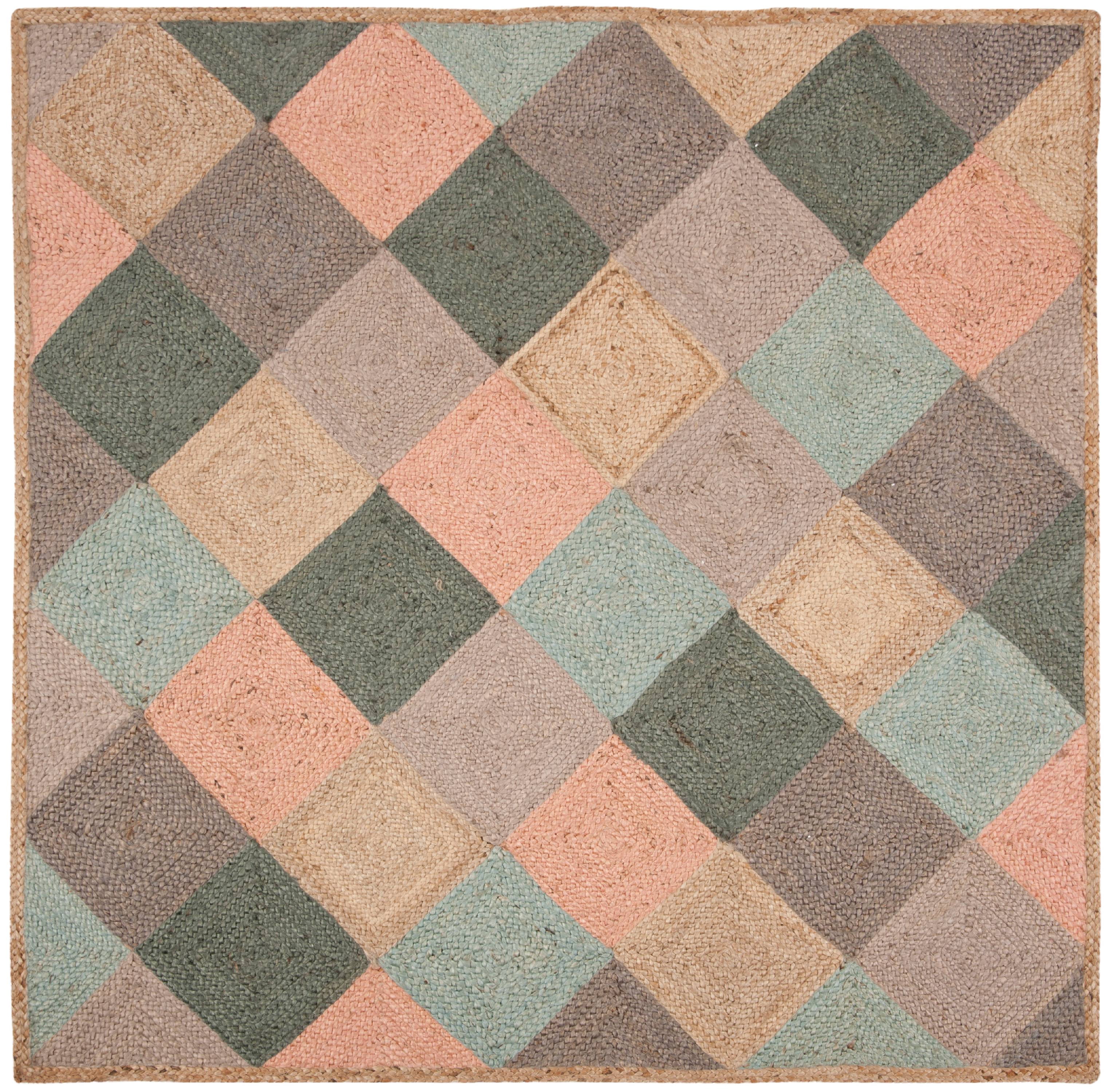 SAFAVIEH Natural Fiber Colleen Checkered Jute Area Rug, Natural/Multi, 6' x 6' Square