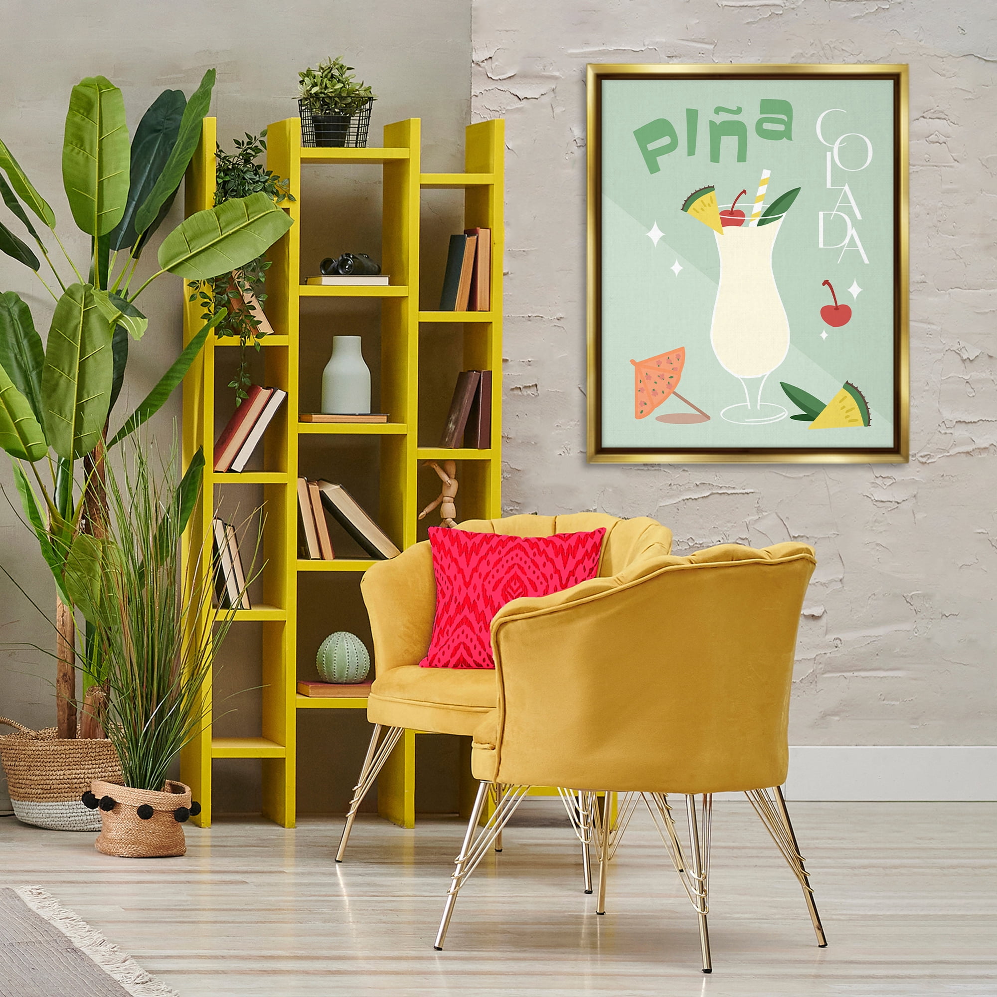 Stupell Industries Pina Colada Typography Food & Beverage Painting Gold Floater Framed Canvas Art Print Wall Art, 25 x 31