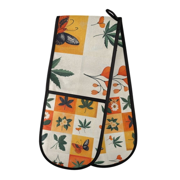 Yayeee Double Oven Mitt Kitchen Heat Resistant Baking 35" x7" Quilted Glove, Cartoon Plants