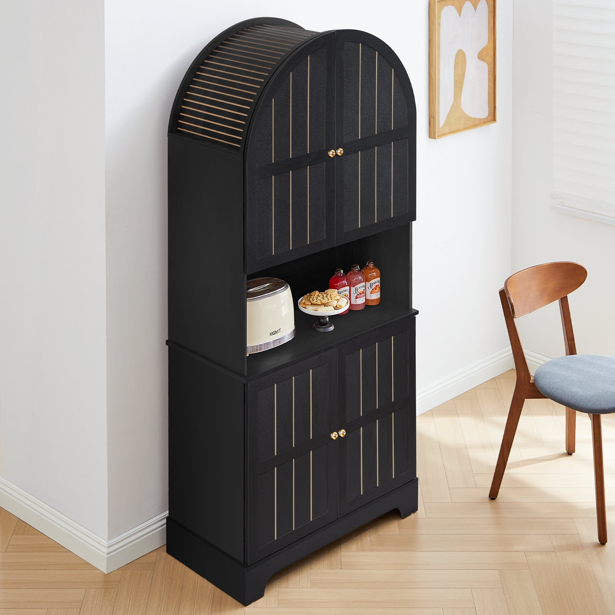 LEFHDA 71" Tall 5-Tier Arched Kitchen Pantry Cabinet with Doors, Large Storage Cabinet Freestanding Wooden Storage Cabinet for Kitchen, Living Room & Bathroom (Black)