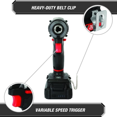 HYPER TOUGH 20V BRUSHLESS 1/2-INCH 2-SPEED CORDLESS HAMMER DRILL BATTERY & CHARGER