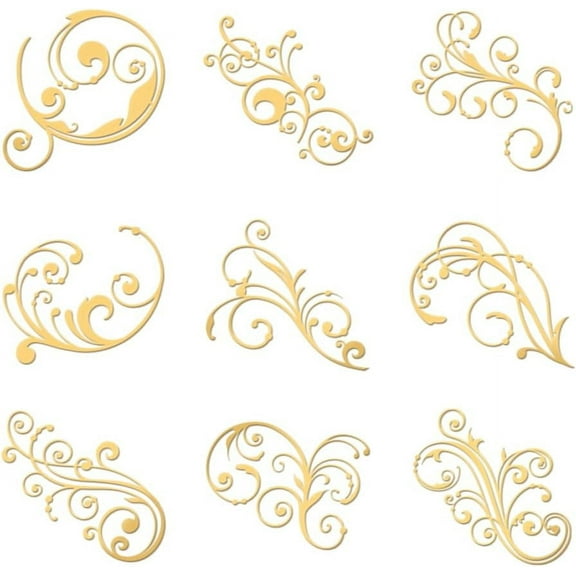 9pcs 1.6x1.6 inch Golden Metal Stickers Damask Metal Stickers Self Adhesive Flourishes Stickers Golden Epoxy Stickers Pyramid Sticker for DIY DIY Scrapbooks Epoxy Resin Phone Decoration
