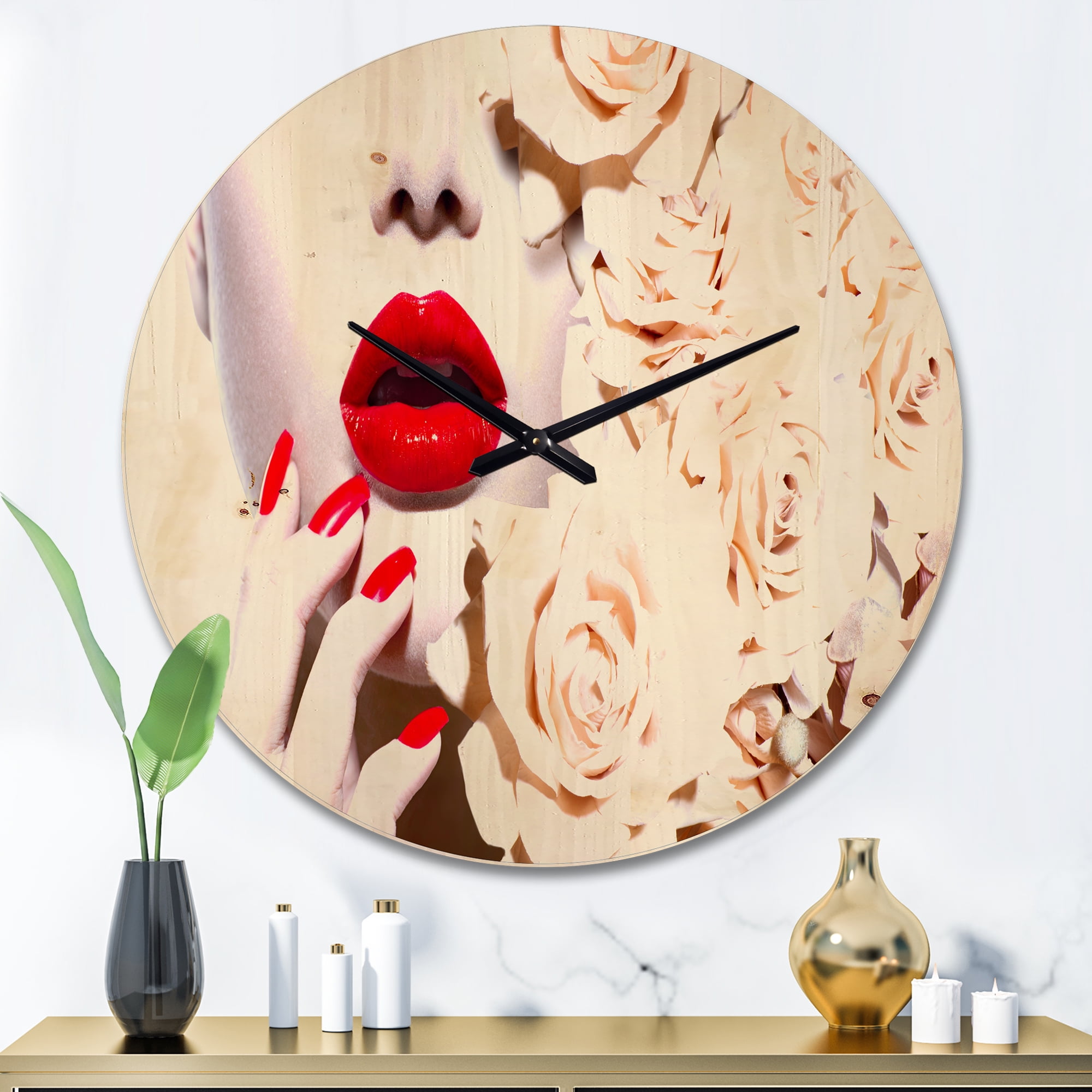 Designart 'Floral Design and Woman's Fashion' Shabby Chic Wood Wall Clock