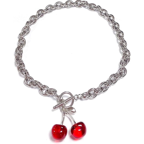 Punk Sweet Cherry Pendant Stainless Steel Necklace Ot Buckle Gothic Street Harajuku Adjustable Link Chain Lovely Choker Collar Jewelry for Women Men