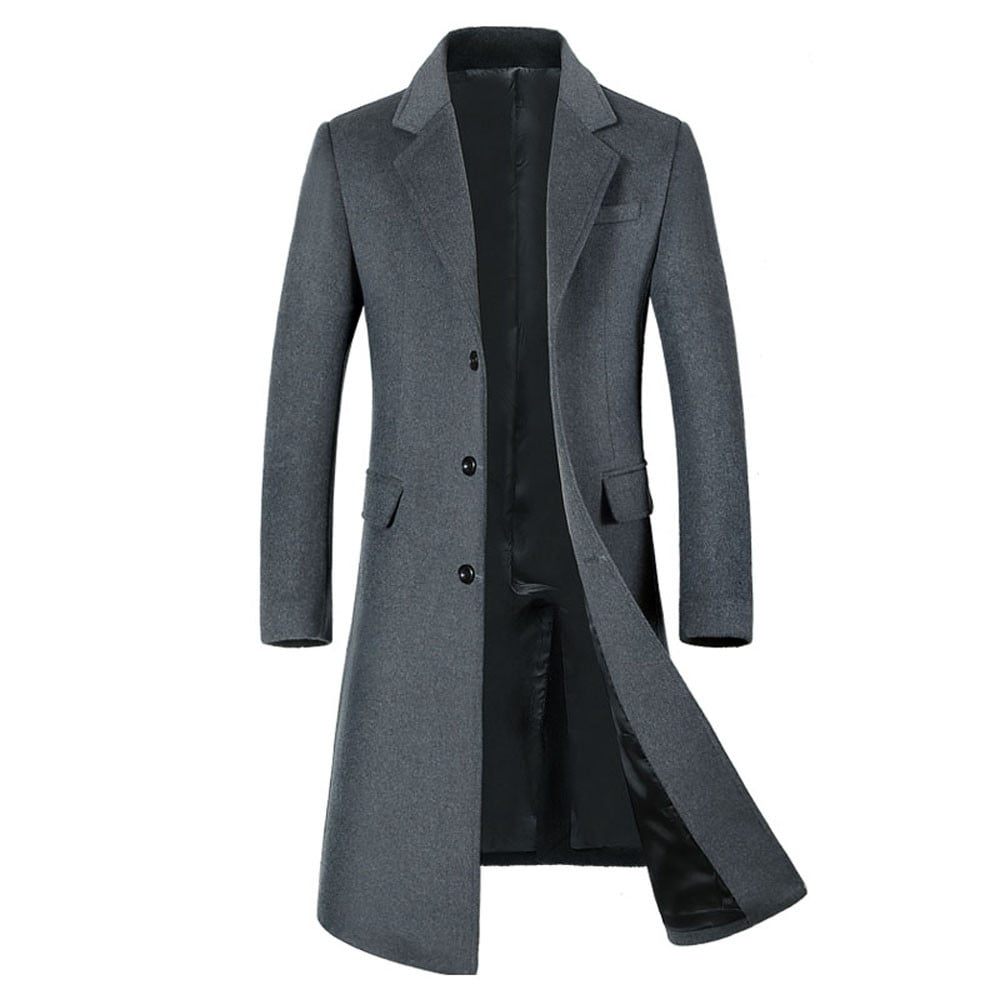 Men's wool Jacket Warm Winter Trench Long Outwear Button Smart Overcoat ...