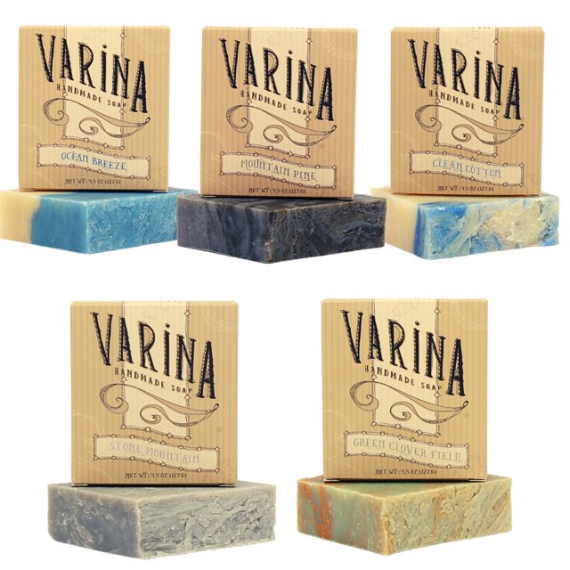 Jabón de barra Varina Natural Fresh Variety - Limpieza suave para piel sensible fresca - Paquete de 5