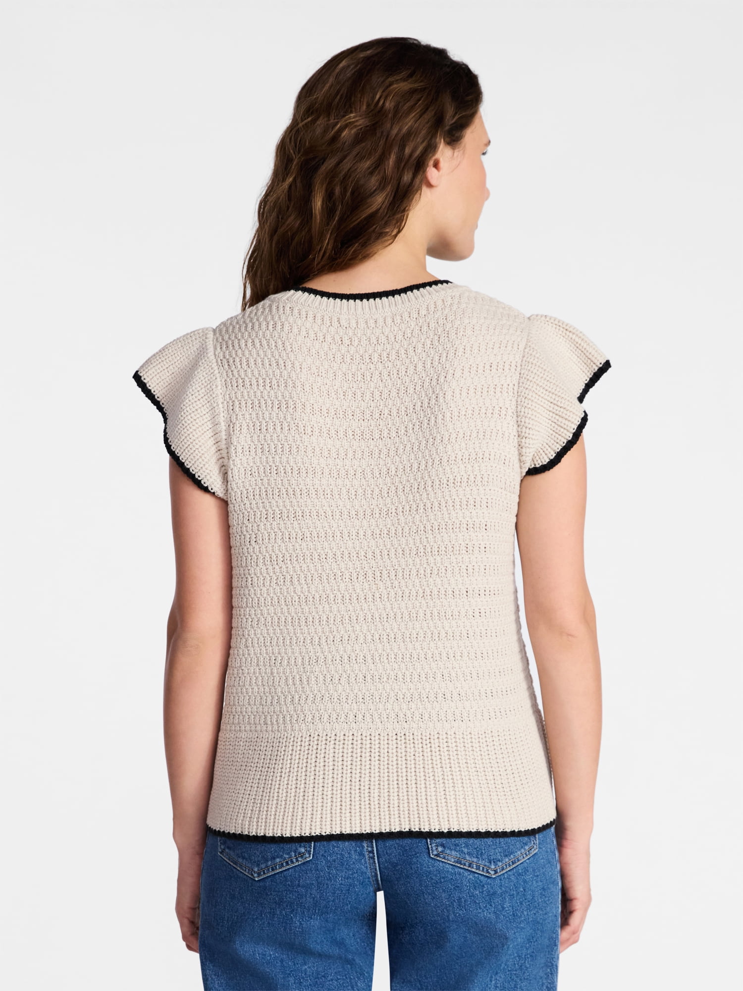 Time and Tru Women's Flutter Sleeve Sweater, Lightweight, Sizes XS-XXXL