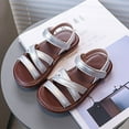 thumbnail image 2 of TOWED22 Girls Strap Sandals Braided Upper Flat Dress Sandals Round Open Toe Summer Shoes Little Kid/Big Kid（Silver,10.5）, 2 of 8