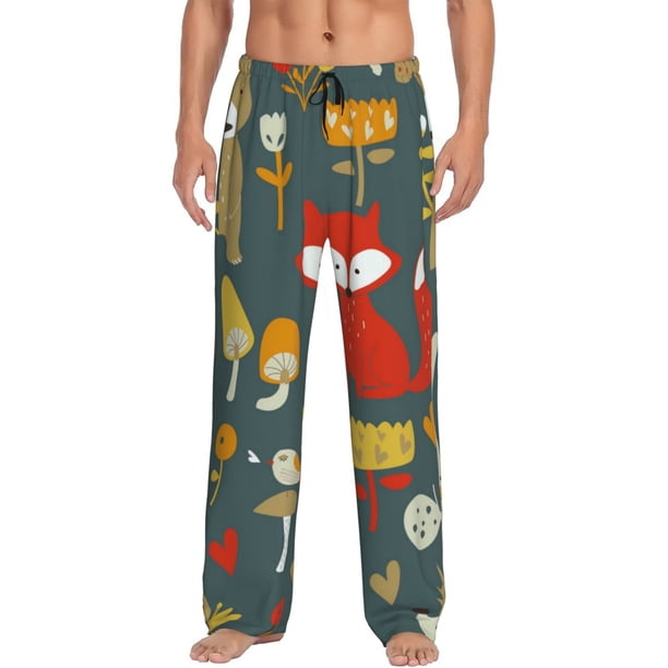 Fotbe Cute Animal Forest Pantalones de Pijama para Hombre, Pantalones de Dormir, Pantalones de Casa con Cintura Ajustable y Bolsillos-X-Large