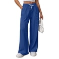 thumbnail image 5 of Sewkxo Womens Wide Leg Sweatpants High Waisted Baggy Pants Fashion Drawstring Athletic Joggers,Blue S, 5 of 7
