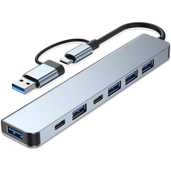 Aluminum USB C & USB Hub 7-in-1 with USB 3.0, USB-C Ports for PC/Laptops/MacBook Pro/Air/iMac/iPad and More Devices