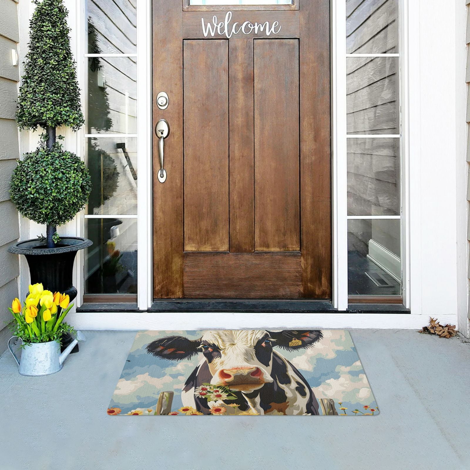 JSTEL Cow in Farm Front Door Mat Outside Entrance 32x20 Inch Doormat for Outdoor Indoor Washable Non Slip Floor Mats