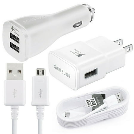 Original Samsung Galaxy Grand Prime Plus Adaptive Fast Charger Kit, Charger Kit with Car Charger, Wall Charger and 2x Micro USB Cable
