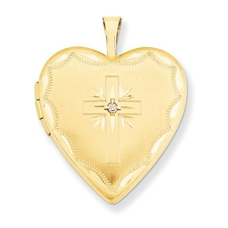 14k Yellow Gold 0.8IN Diamond Set Cross Heart Locket (0.9IN x 0.7IN )