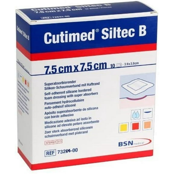 BSN Medical Cutimed Siltec B Silicone Foam Dressings, 7.5 cm x 7.5 cm (3 in x 3 in), Box of 10