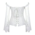 thumbnail image 3 of Mnyycxen Corset Tops for Women with Long Sleeves Lace Up Vintage Steampunk Bustier Overbust Ruffle Trim Cold Shoulder Bodice, 3 of 5