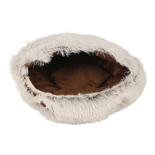 Cat Cave Bed Semi Enclosed Soft Comfortable Warm Cozy Fluffy All Seasons Universal Plush Pet Sleeping Bed for Cats Dogs Pets Brown Bear M
