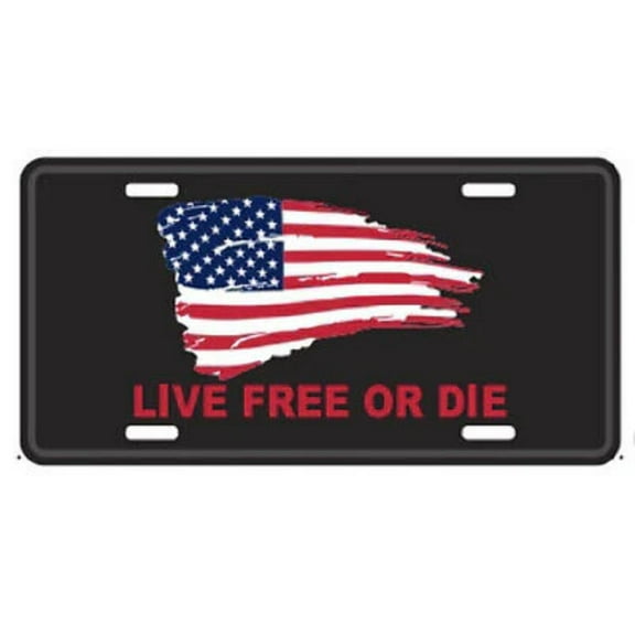 LIVE FREE OR DIE USA PATRIOTIC TACTICAL BLACK Aluminum Embossed License Plate