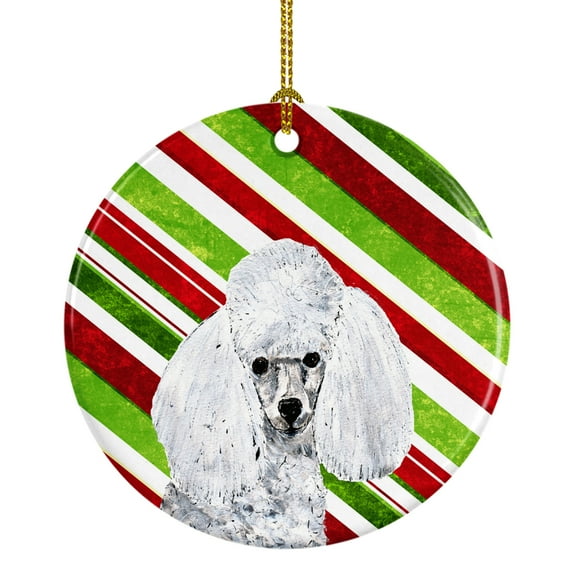 Carolines Treasures SC9797CO1 White Toy Poodle Candy Cane Christmas Ceramic Ornament 3 in multicolor