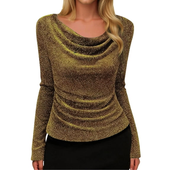 T Shirts for Women Womens Sequin Top Gold Long Sleeve Sparkle Shirt Glitter Tops Party Tops for Womens Business Tops