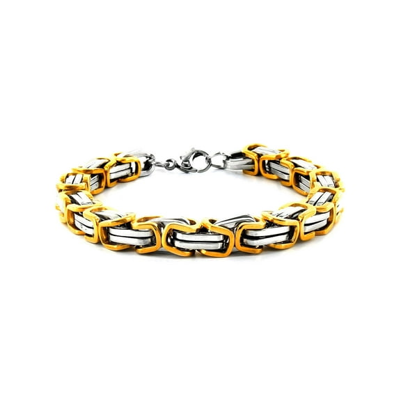 West Coast Jewelry Byzantine Chain Two Tone Stainless Steel Bracelet (8mm) - 8 Inches