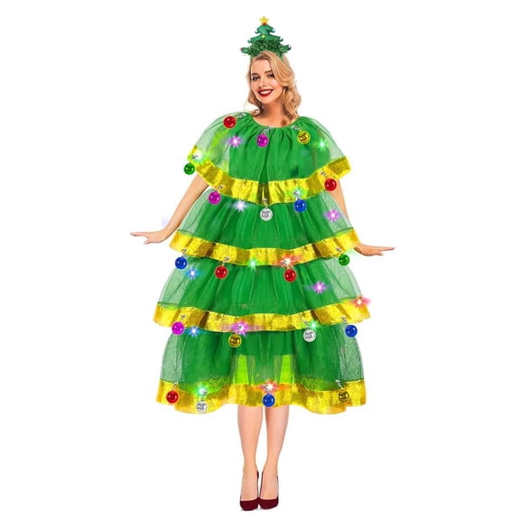Women's Dresses – Christmas Tree Tiered Tulle Party Gown – Holiday Parties Festive Events Clothing (S-3XL)