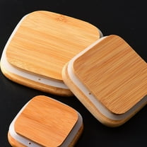 OFFIGAM 4pcs Glass Jars With Bamboo Lids Food Storage Containers Square Light Brown