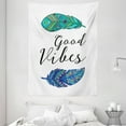 thumbnail image 1 of Good Vibes Tapestry, Boho Art Style Feathers with Ethnic Feathers Hand Writing Type Native Tribal, Wall Hanging for Bedroom Living Room Dorm Decor, 60W X 80L Inches, Multicolor, by Ambesonne, 1 of 2