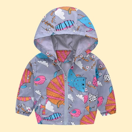 

cllios Toddler Kids Baby Boys Girls Fashion Cute Cartoon Flowers Car Pattern Windproof Jacket Hooded Coat