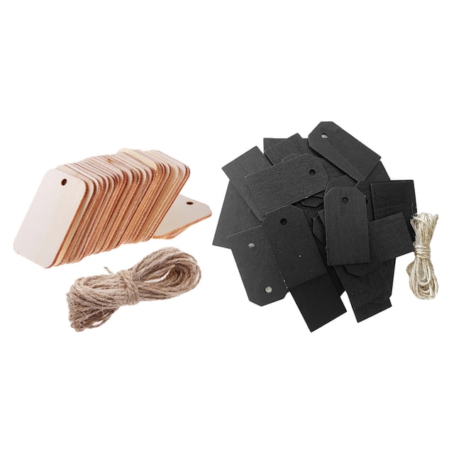 50 Unidades Colgante de , Etiquetas de Rectángulo para Placas y Proyectos y Artesanía + Yute ( 25 + 25 negro ) BLESIY Etiquetas colgantes de madera