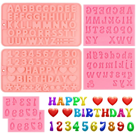 Neasyth 6 pack Letters and Number Chocolate Molds, Silicone Fondant Mold, Reusable Alphabet Baking Molds for Cake Decorating Symbols
