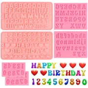 Neasyth 6 pack Letters and Number Chocolate Molds, Silicone Fondant Mold, Reusable Alphabet Baking Molds for Cake Decorating Symbols