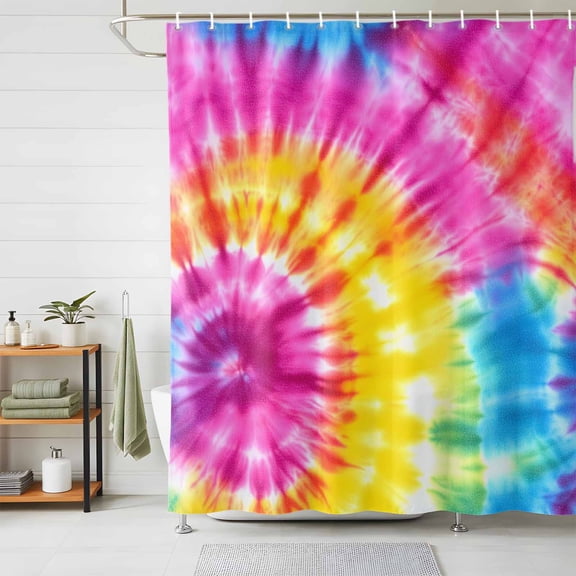 Shower Curtains for Bathroom, Colorful Boho Waterproof Fabric Shower Curtain, Pink Yellow Blue Green Tie Dye Abstract Art Decorative Bathroom Curtain for Bathtub, 36"x72", No Hooks Included