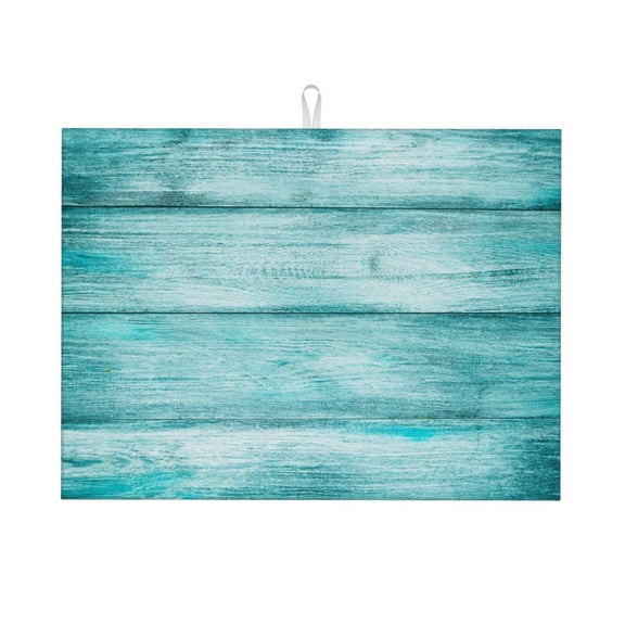 Honeii Teal Turquoise Wood Print Kitchen Drying Mat Coffee Bar Mat Hide Stain Coffee Maker Mat for Countertops Coffee Pot Dish Drying Mat