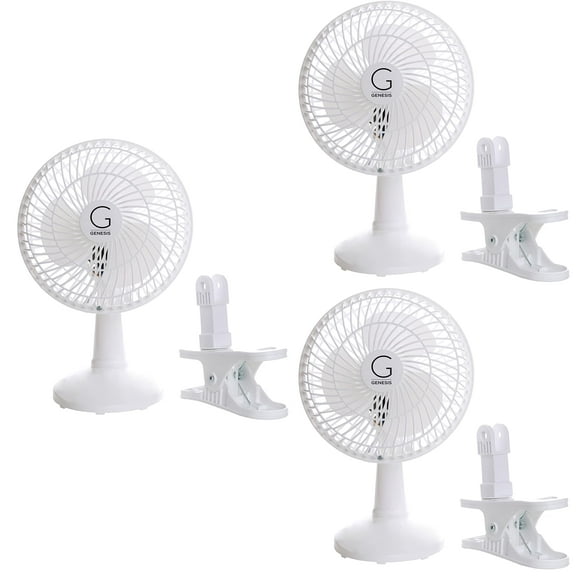 Genesis Ventilador de mesa convertible con clip de 6 pulgadas y ventilador con clip, dos velocidades silenciosas, ideal para el hogar, la oficina, el dormitorio, más blanco (A1CLIPFANWHITE)