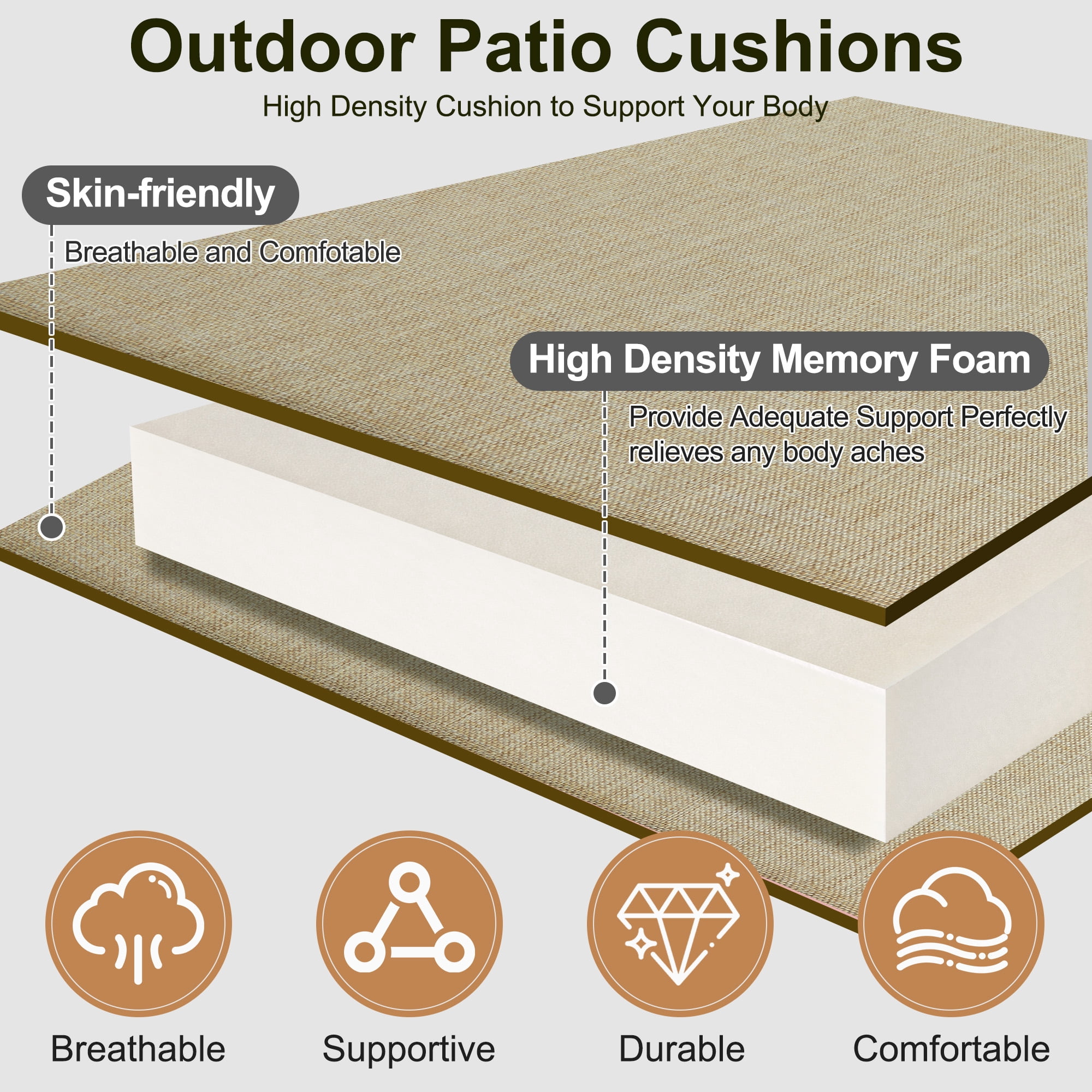 Panpaddle Outdoor Seat Pads Seat Cushions 4-Piece Solid Waterproof Patio Seat Chair Cushions 17"X16"X2" Rounded Square Patio Cushions, Beige, Set of 4