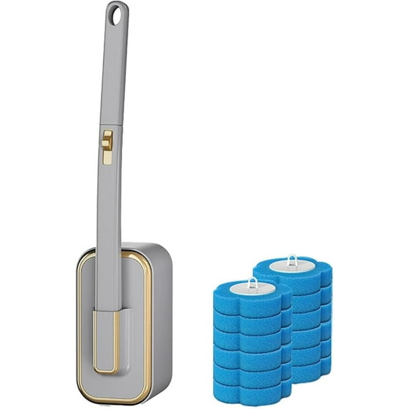 Disposable Toilet Cleaning System, Toilet Brush Holder Kit with 6/12/24pcs Pre-Soaked Cleaner, Disposable Toilet Bowl Cleaner Wand, Bathroom Cleaning System (Grey (12 Brush Heads))