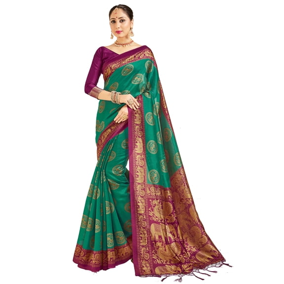 Sarees for Women Mysore Art Silk Printed Saree || Ethnic Gift Indian Traditional Wedding Sari with Unstitched Blouse