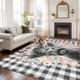 thumbnail image 3 of Black Cow Floral 5'x8' Area Rug for Living Room, Black Buffalo Plaid Farmhouse Animals Washable Non-Slip Rugs for Bedroom Nursery Dining Room, Low-Pile Kitchen Carpet Large Entryway Rugs, 3 of 9
