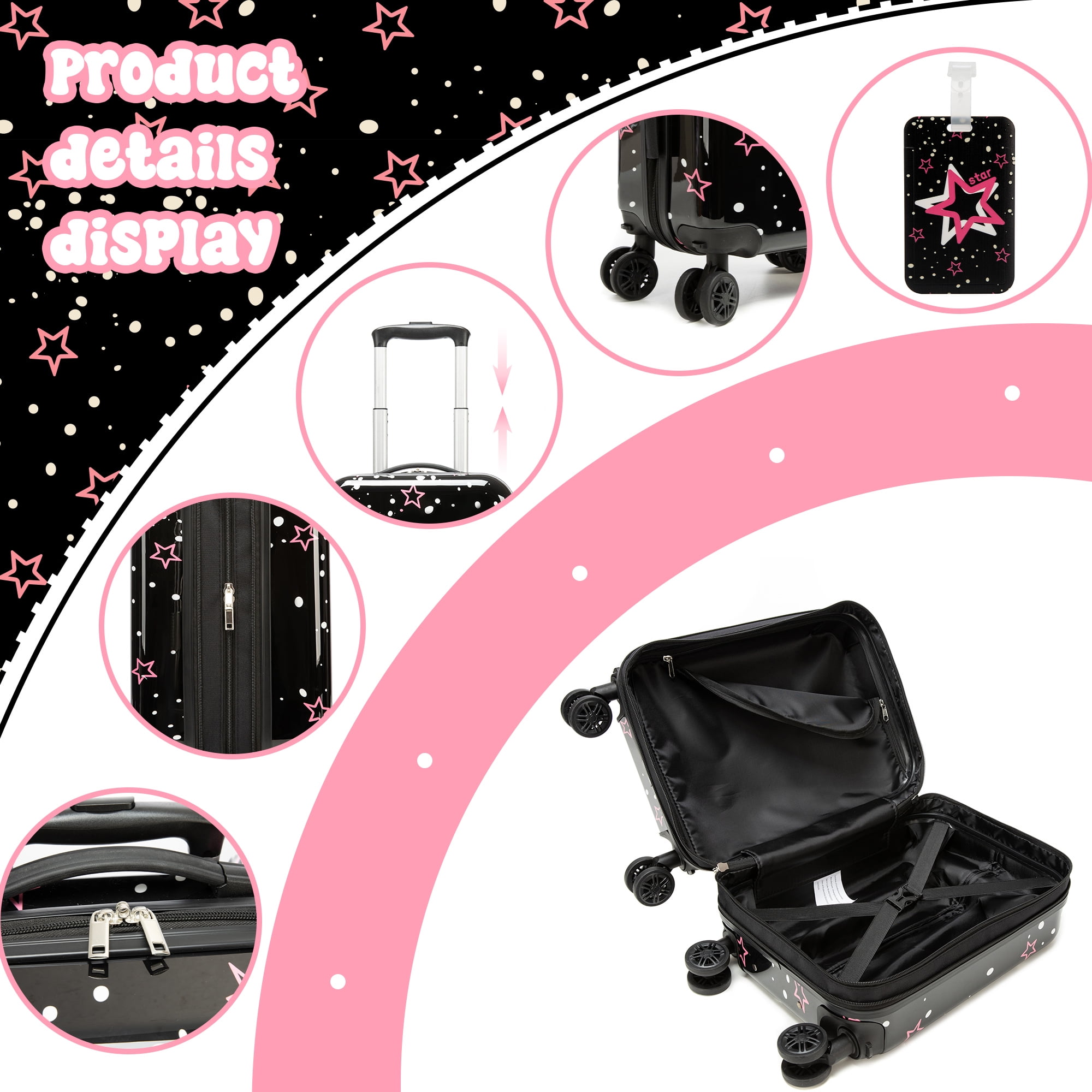 Kids Carry on Luggage Sets 2 Piece for Girls Women Rolling Suitcases with Wheels Hardshell Suitcase with Neck Pillow Airplane