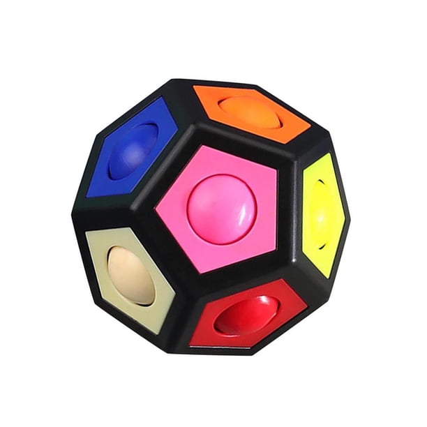 Tholdsy Bola hexagonal de arcoíris con 12 agujeros para el hogar, escuela, guardería, juego de alivio de descompresión, juguete de Juguetes Educativos Negro