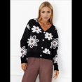 thumbnail image 4 of Cárdigan de Punto con Estampado Floral y Botones para Mujer, Cuello en V y Hombros Caídos Negro M, 4 of 9