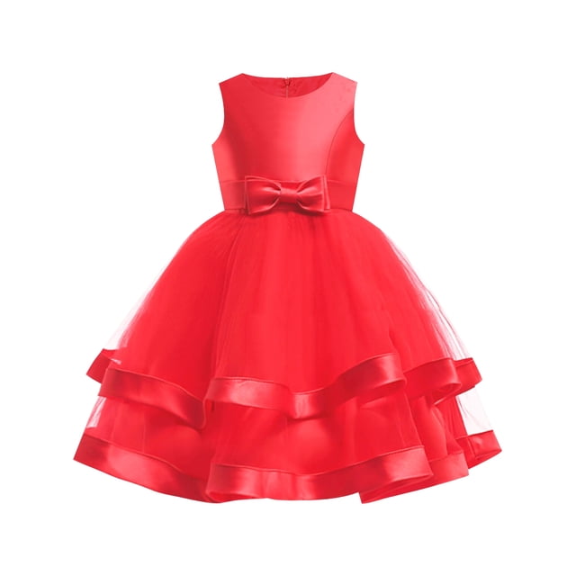 Robe de Fille Sans Manches Rouge Robe de Bal Mariage Fête Concours 7 Ans