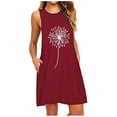 thumbnail image 2 of SMihono Robe d'Été pour Femmes Grande Taille Mode Poches Pissenlits Imprimé Sans Manches Robe de Nuit Décontractée, 2 of 5